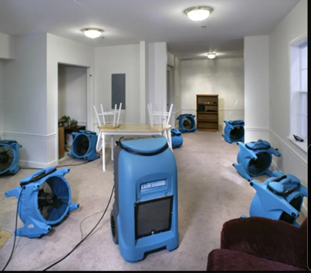 Air movers and dehumidifier setup for Water Damage Restoration in Prosper