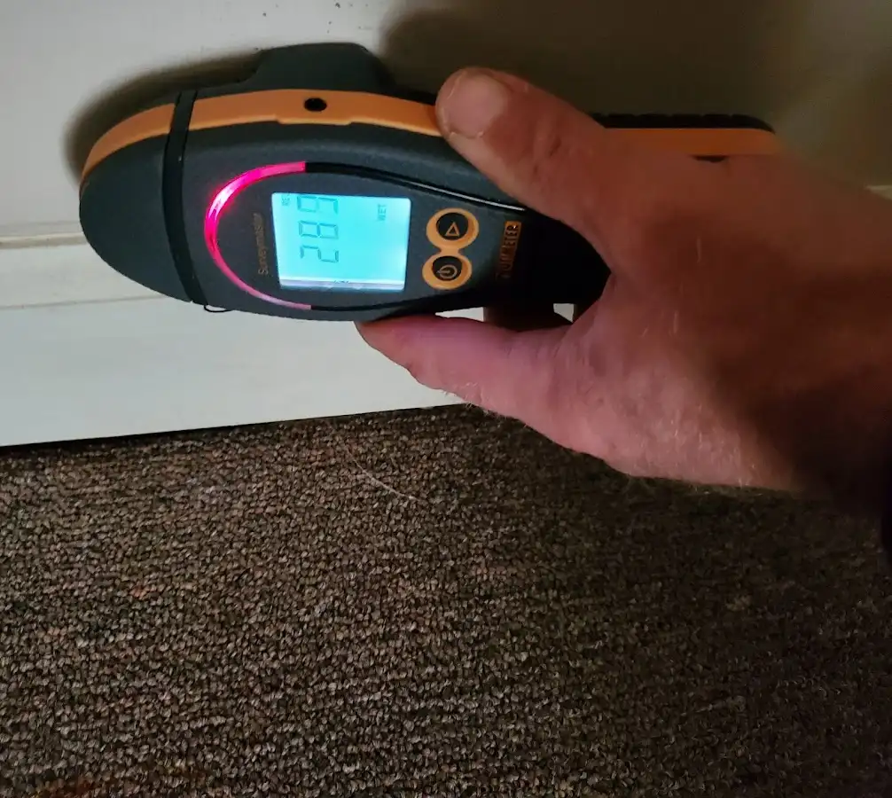 Moisture detection at baseboard during Sewage Cleanup & Sanitation in Prosper